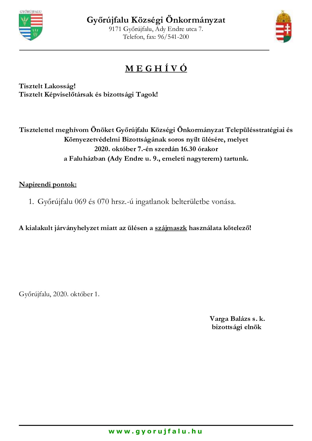 2020 10 07 meghívó bizottsági ülés