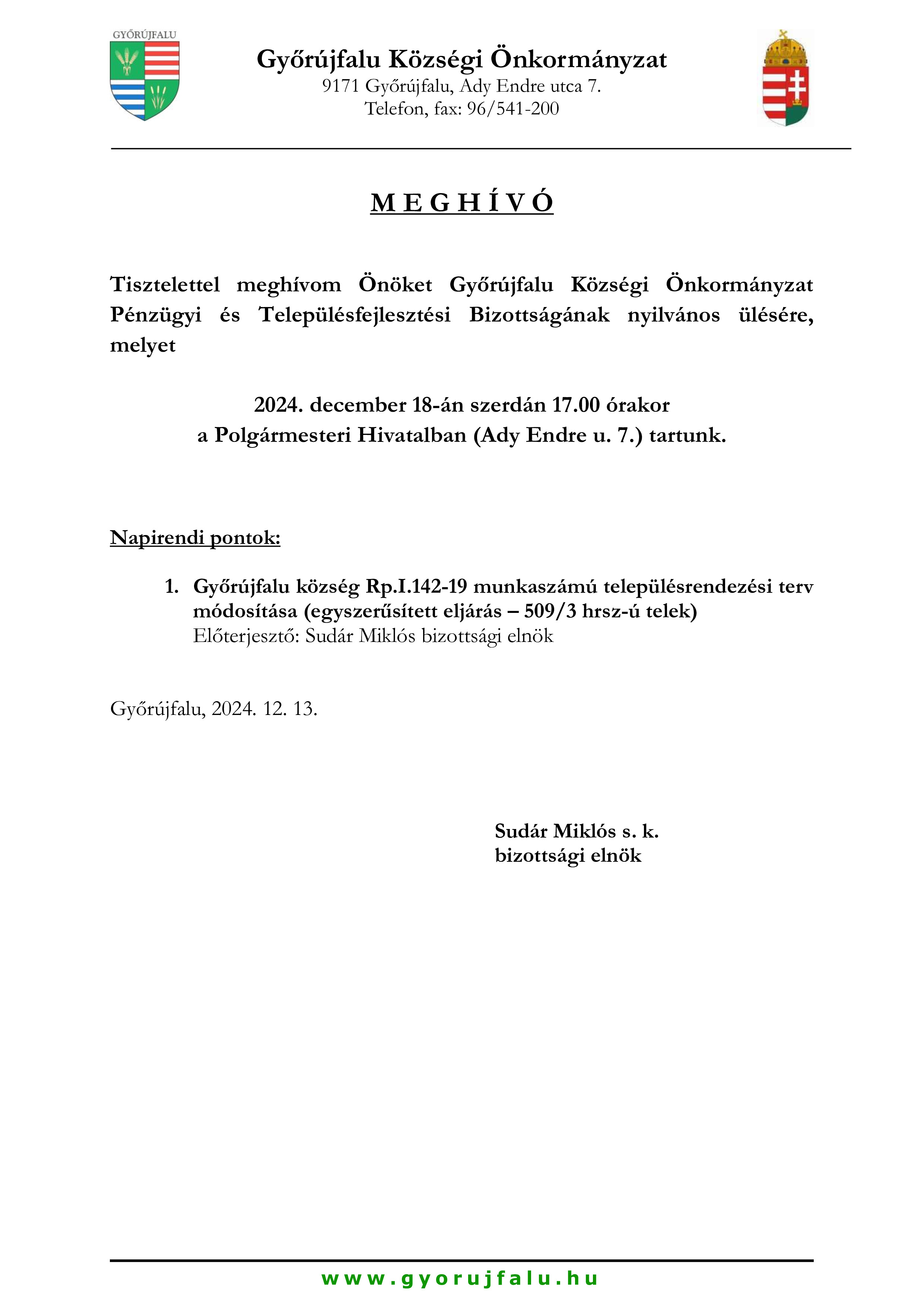 20241218 Meghívó Pénzügyi Bizottság nyilvános