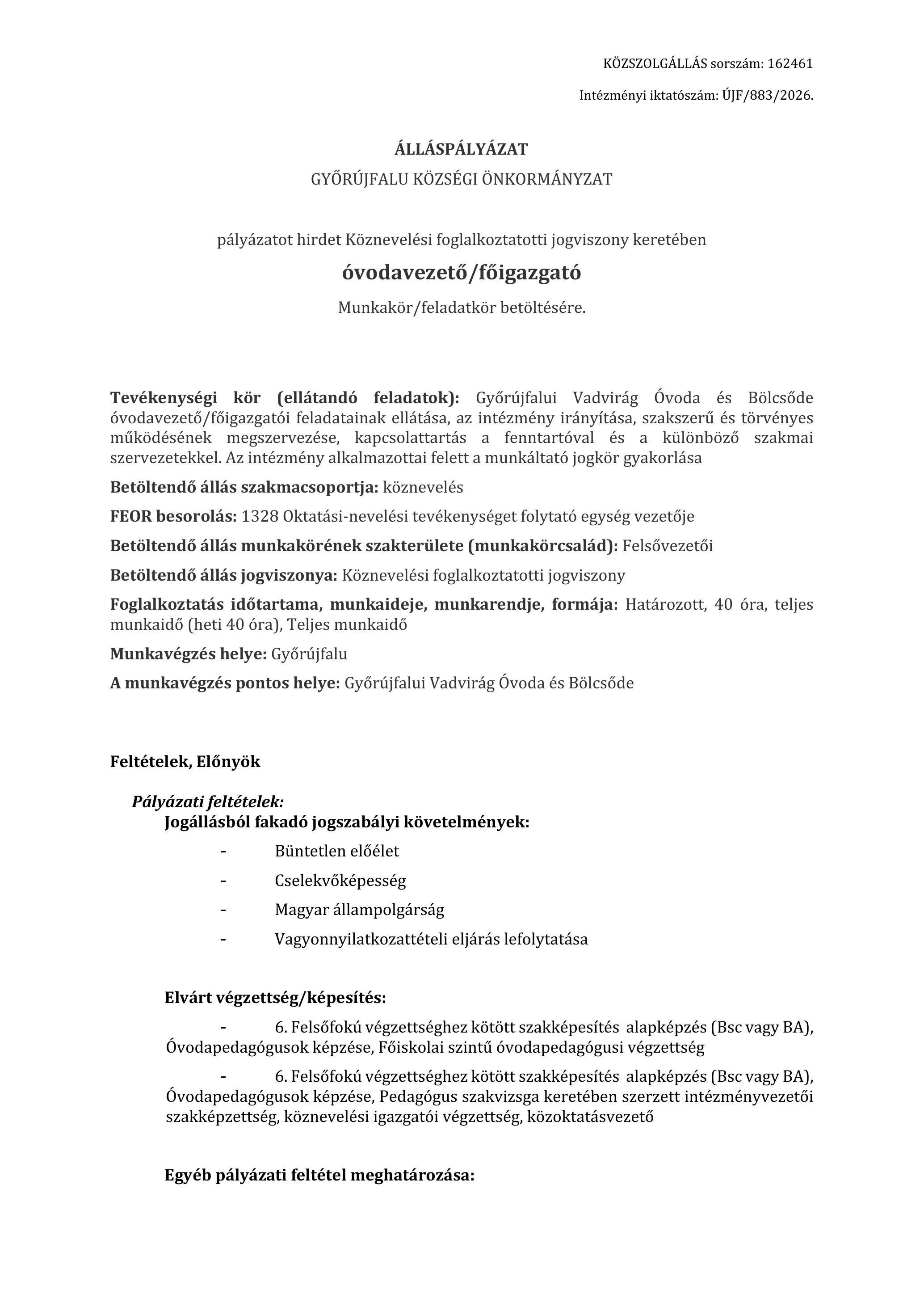 AllasHirdetes ovodavezeto foigazgato 1