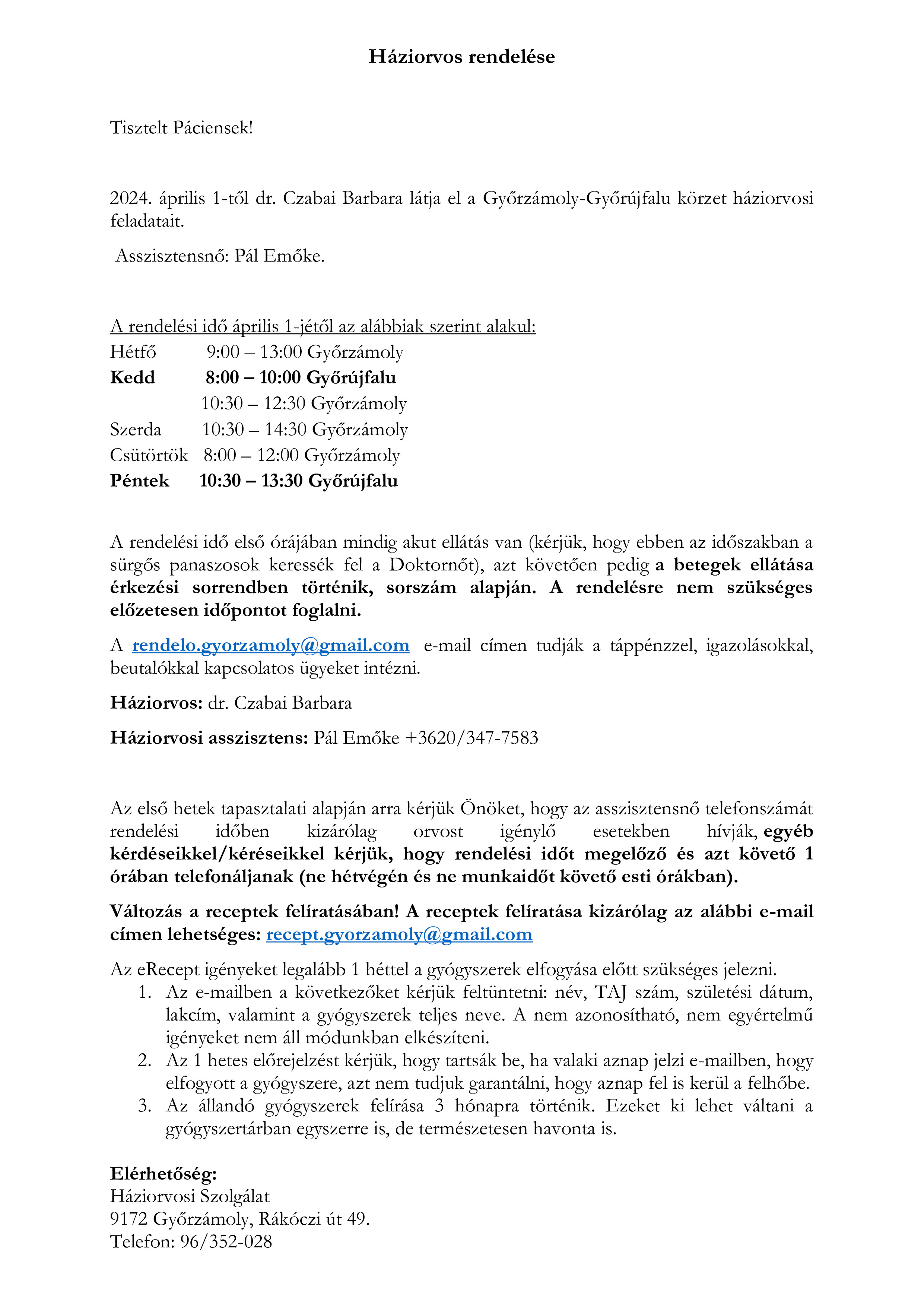 Háziorvos rendelése