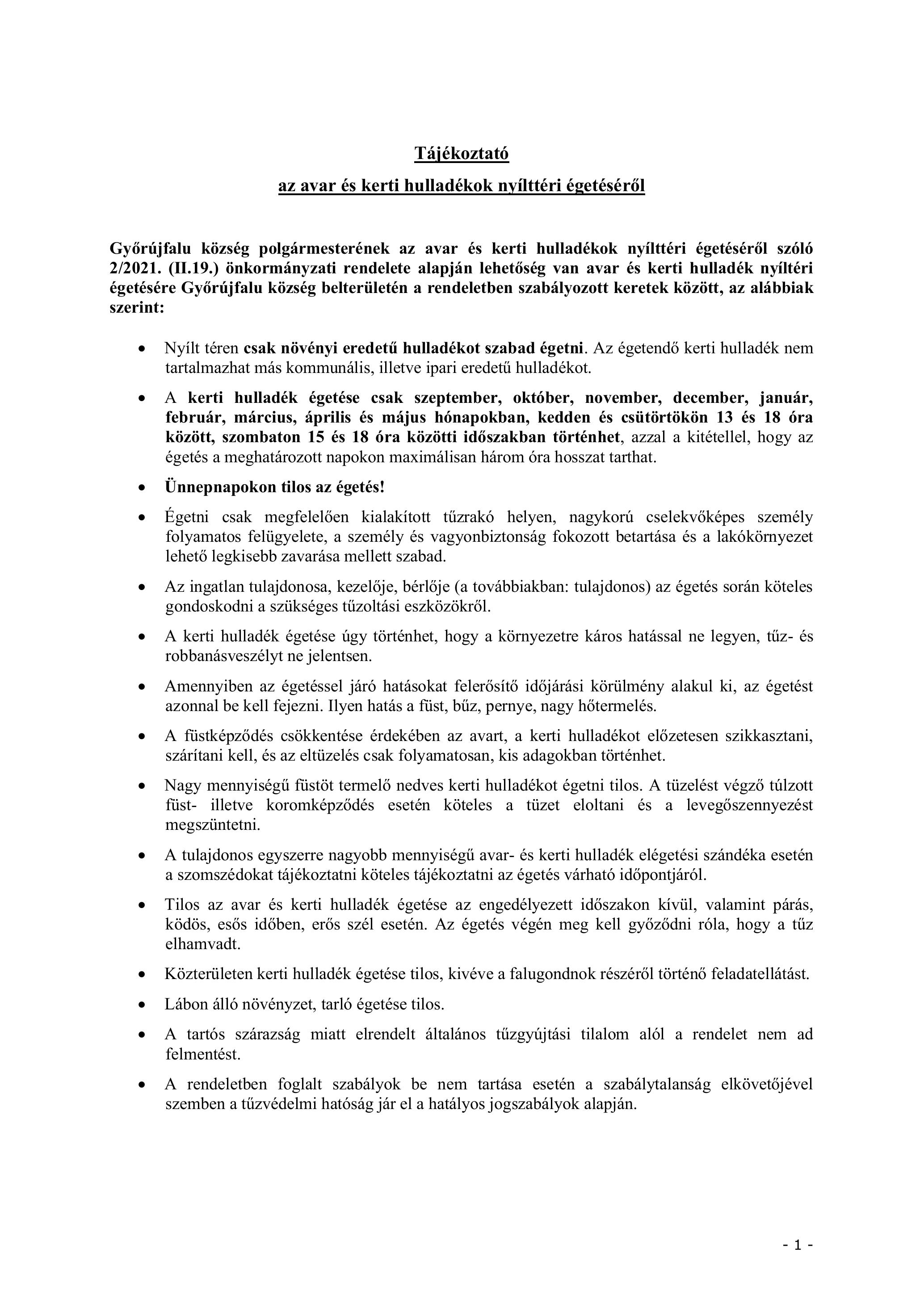 Kerti gaz avar égetéséről tájékoztató copy