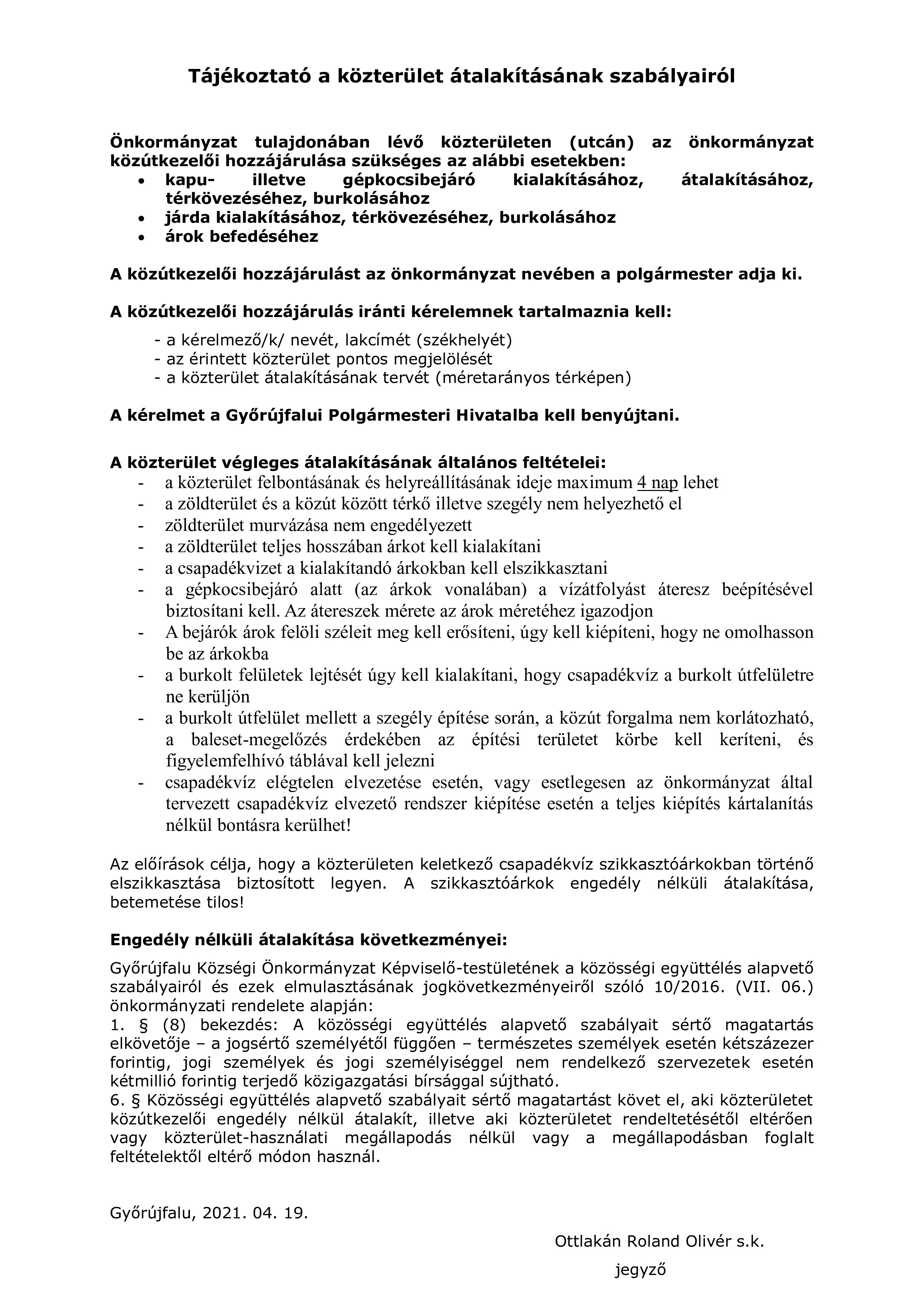 Közterület átalakítása tájékoztató