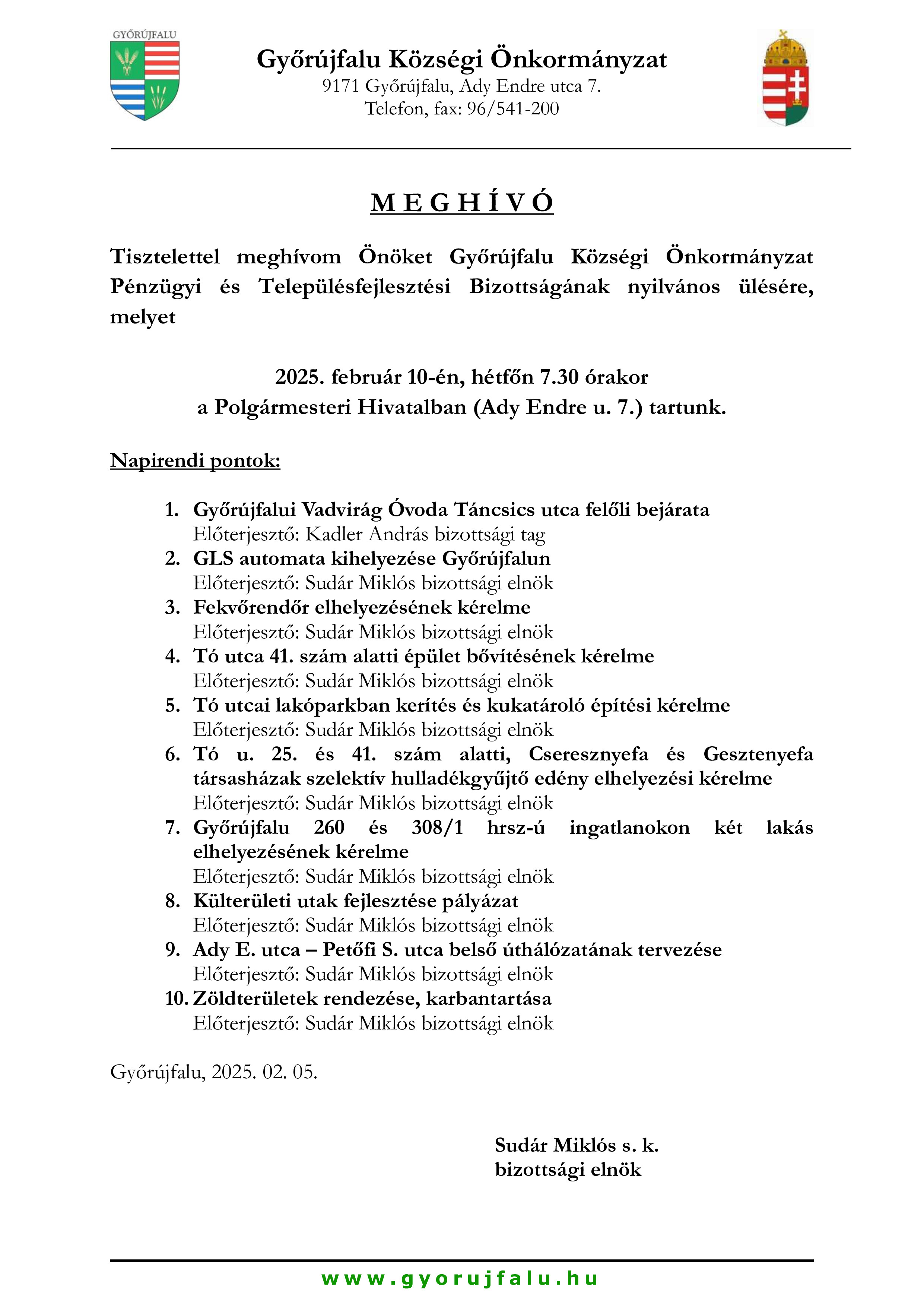 Meghívó Pénzügyi Bizottság nyilvános