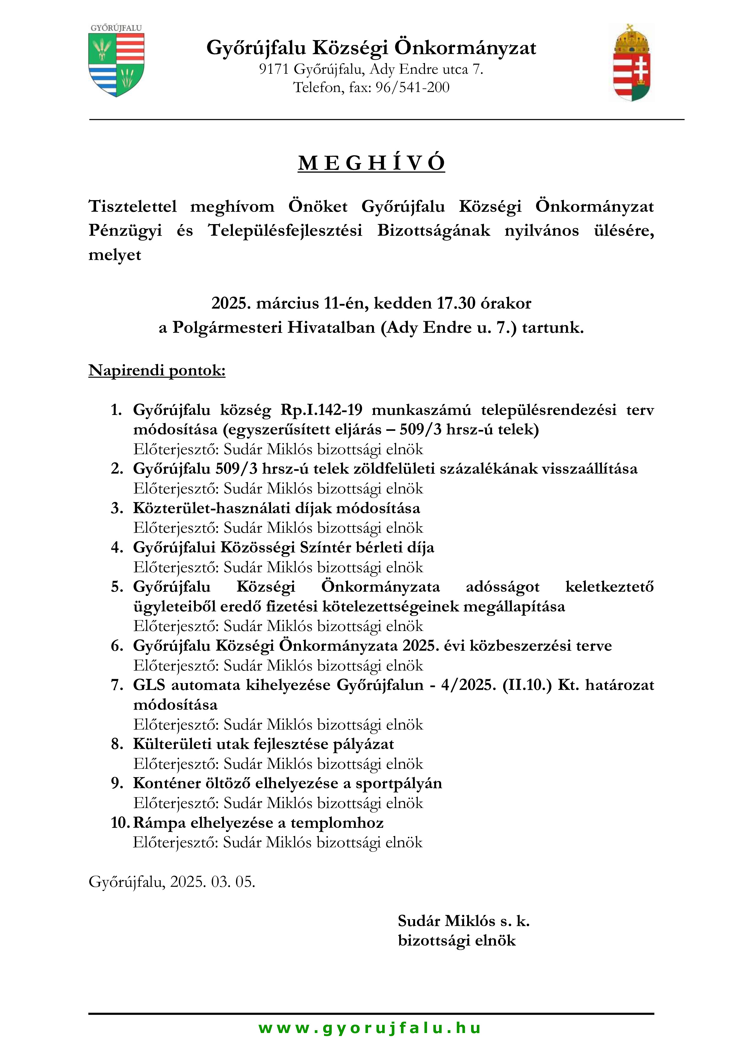 Meghívó Pénzügyi Bizottság nyilvános20250311