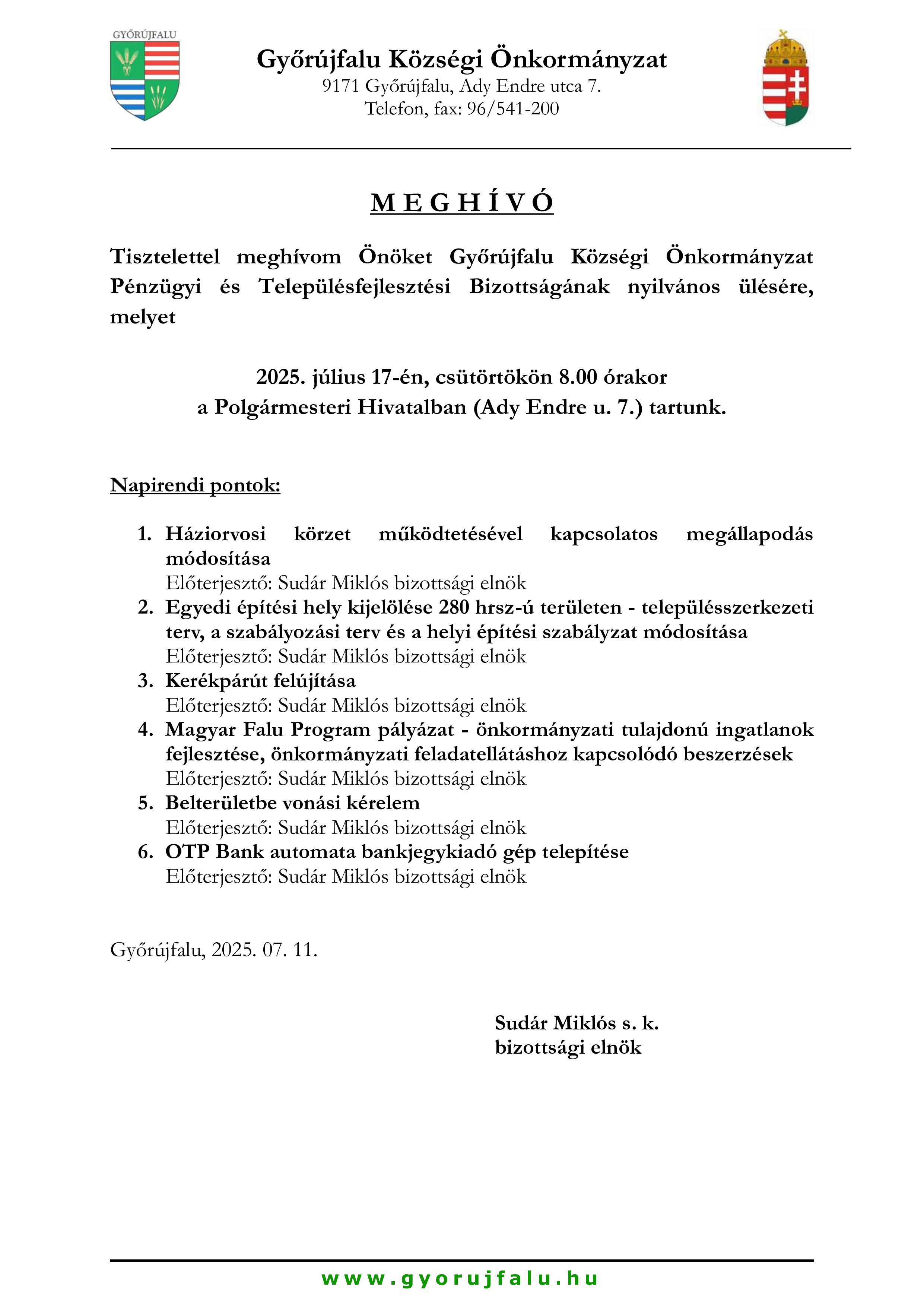 Meghívó Pénzügyi Bizottság nyilvános copy