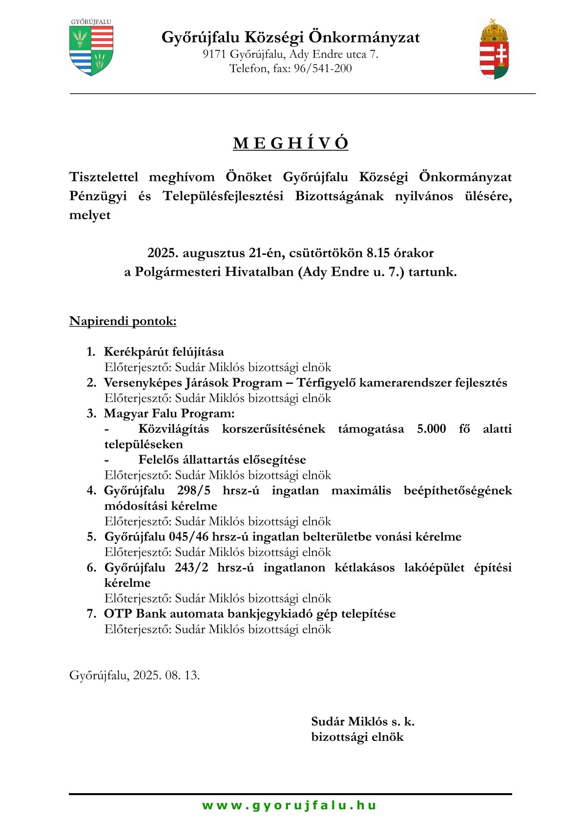 Meghívó Pénzügyi Bizottság nyilvános copy copy copy