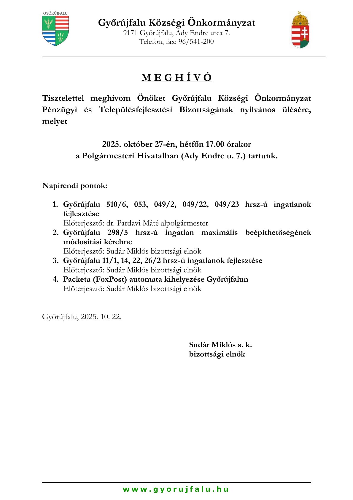 Meghívó Pénzügyi Bizottság nyilvános copy copy copy copy copy copy copy