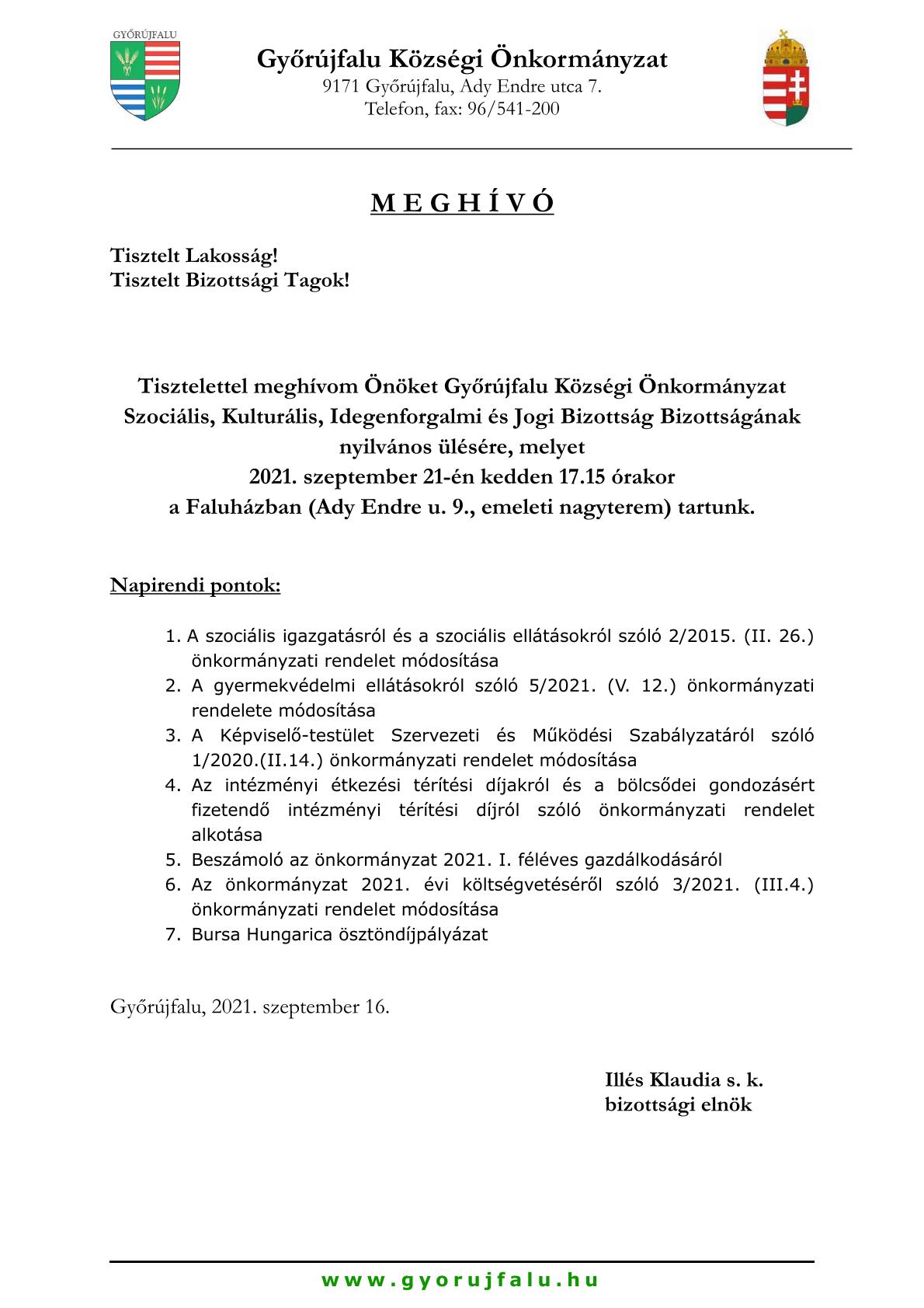 Meghívó Szocilális Bizottság nyilvános