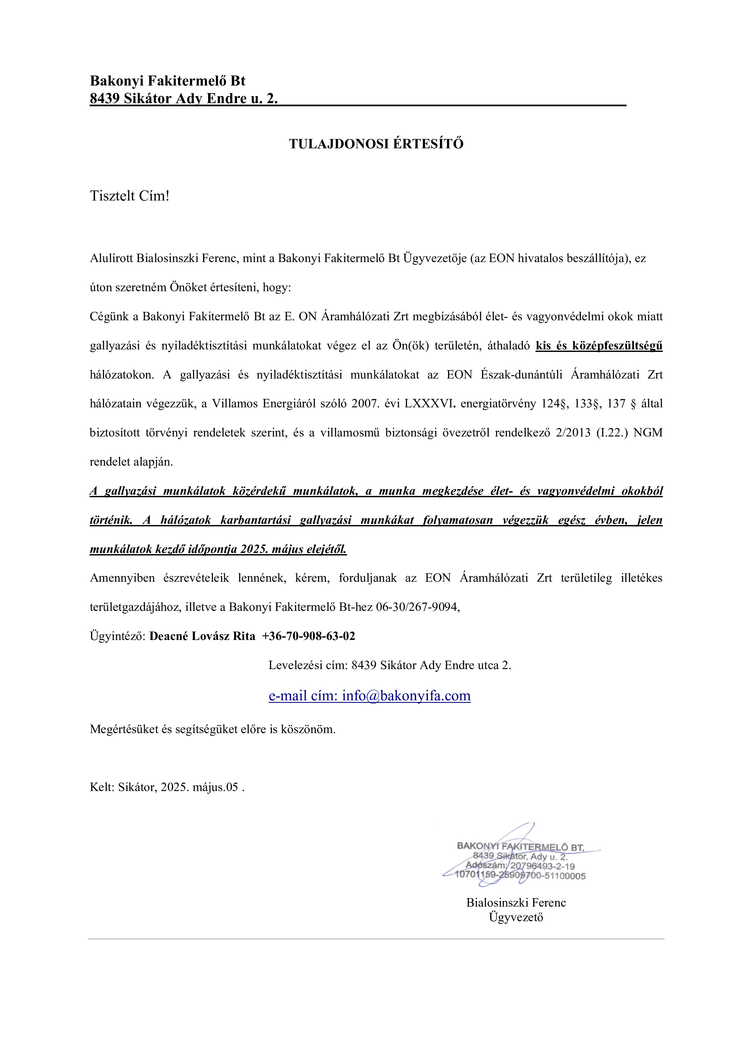 Tulajdonosi ertesito