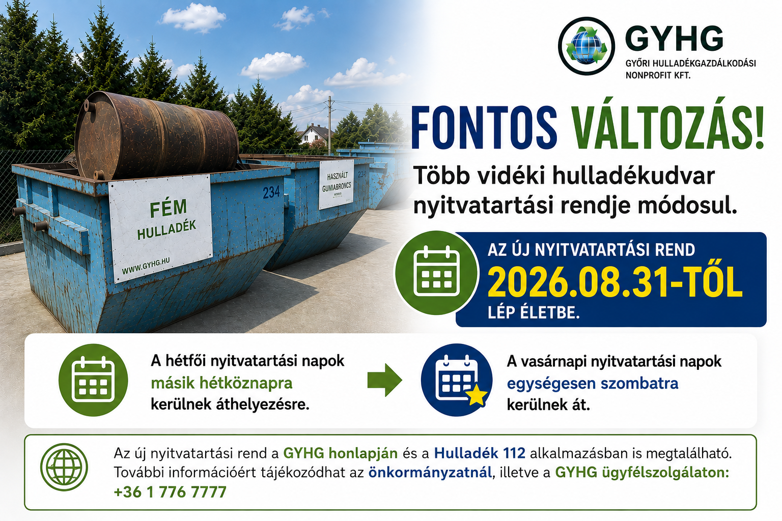 Tájékoztatás hulladékudvarok módosuló nyitvatartásáról 002