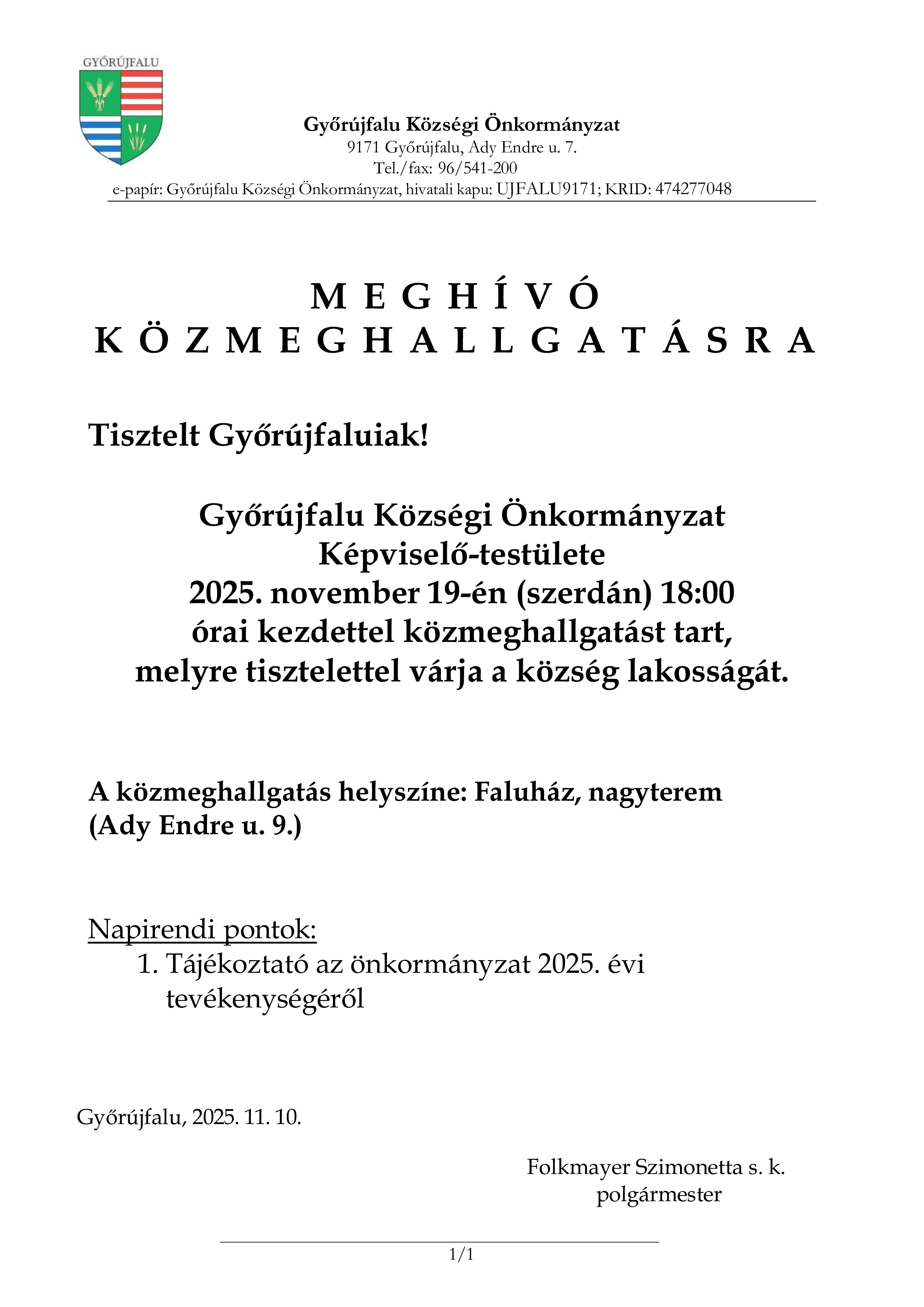 közmeghallgatás meghívója